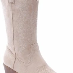 WELOVESHOES® Dames Cowboylaarzen Met Hak - Suedine - Beige - Maat 41