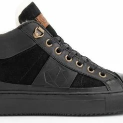 NoGRZ P.DaCortona Hoge Leren Damessneakers - Gevoerde Veterschoenen - Zwart Leer - Maat 38