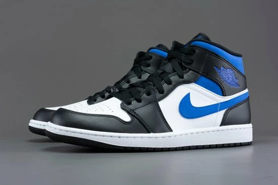 Nike Air Jordan 1 Mid White Black Racer Blue 554724-140 Maat 44 Wit;Zwart;Blauw 8 Nike Air Jordan 1 Mid White Black Racer Blue 554724-140 Maat 44 Wit;Zwart;Blauw - Afbeelding 6