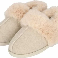 Apollo | Instap Sloffen Dames | Vilt | Offwhite | Maat 41/42 | Dames Pantoffels