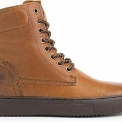 NoGRZ D.Stalpaert Hoge Leren Damessneakers - Gevoerde Veterschoenen - Cognac Bruin Leer - Maat 40