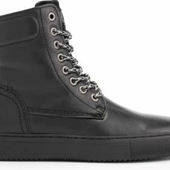 NoGRZ D.Stalpaert Hoge Leren Damessneakers - Gevoerde Veterschoenen - Zwart Leer - Maat 39