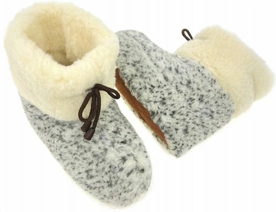 Oncedoce Wollen Sloffen - Winter Pantoffels 100% ECHT Lamswol En Leer - MAAT 39 - Leren Zooltjes – Veters - Handgemaakte Slofjes - Kleur Gemêleerd Grijs-Crème 3 Oncedoce Wollen Sloffen - Winter Pantoffels 100% ECHT Lamswol En Leer - MAAT 39 - Leren Zooltjes – Veters - Handgemaakte Slofjes - Kleur Gemêleerd Grijs-Crème