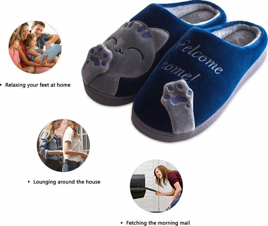 Geweo Home Sloffen - Open Sloffen - Kerstmis - Kerstfeest - Christmas Gift - Koraal Fleece Pantoffels Dames - Leuk Katje - Blauw - Maat 35/36 7 Geweo Home Sloffen - Open Sloffen - Kerstmis - Kerstfeest - Christmas Gift - Koraal Fleece Pantoffels Dames - Leuk Katje - Blauw - Maat 35/36 - Afbeelding 5