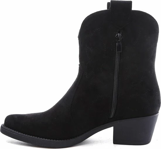 Weloveshoes SmileFavorites® Dames Cowboylaarzen Met Hak Kort - Suedine - Zwart - Maat 41 5 Weloveshoes SmileFavorites® Dames Cowboylaarzen Met Hak Kort - Suedine - Zwart - Maat 41 - Afbeelding 3