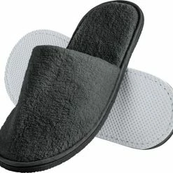 Lusinu Badslippers Badstof - Gesloten Neus - Antislipzool - Grijs/Bruin