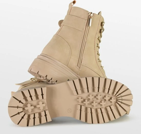 POSH By Poelman CATO Dames Veterlaarzen - Beige - Maat 42 6 POSH By Poelman CATO Dames Veterlaarzen - Beige - Maat 42 - Afbeelding 4