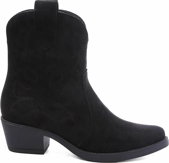Weloveshoes SmileFavorites® Dames Cowboylaarzen Met Hak Kort - Suedine - Zwart - Maat 41 3 Weloveshoes SmileFavorites® Dames Cowboylaarzen Met Hak Kort - Suedine - Zwart - Maat 41