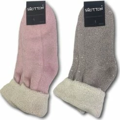 SQOTTON 2 Paar Merinowollen Huissokken - Sloffen - Roze-Bruin - Maat 39-42