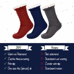 JAXY Huissokken - Huissokken Dames En Heren - Verwarmde Sokken - Anti Slip Sokken - Fleece Sokken - Dikke Sokken - Fluffy Sokken - Slofsokken - Warme Sokken - Bedsokken - Gevoerde Sokken - Winter Sokken - 3 Paar - Blauw, Grijs En Rood -Dames-schoenen Winkel 550x545 6