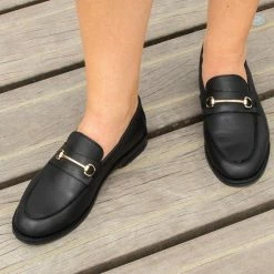 Manfield - Dames - Zwarte Leren Loafers Met Goudkleurig Detail - Maat 39 -Dames-schoenen Winkel 550x550 288