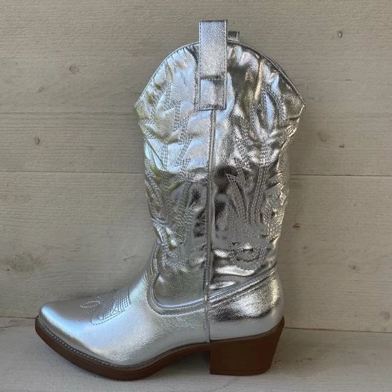 Weloveshoes SmileFavorites® Dames Cowboylaarzen Met Hak - Imitatieleer - Zilver - Maat 39 7 Weloveshoes SmileFavorites® Dames Cowboylaarzen Met Hak - Imitatieleer - Zilver - Maat 39 - Afbeelding 5