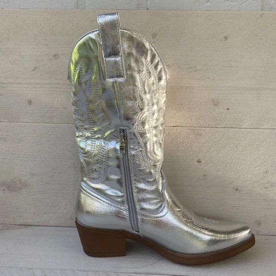Weloveshoes SmileFavorites® Dames Cowboylaarzen Met Hak - Imitatieleer - Zilver - Maat 39 8 Weloveshoes SmileFavorites® Dames Cowboylaarzen Met Hak - Imitatieleer - Zilver - Maat 39 - Afbeelding 6