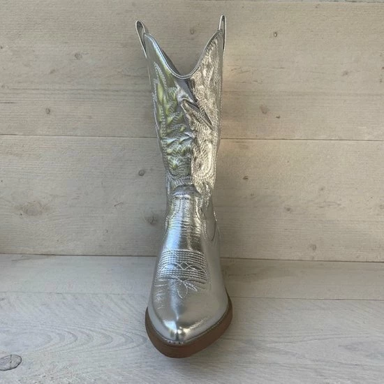 Weloveshoes SmileFavorites® Dames Cowboylaarzen Met Hak - Imitatieleer - Zilver - Maat 39 9 Weloveshoes SmileFavorites® Dames Cowboylaarzen Met Hak - Imitatieleer - Zilver - Maat 39 - Afbeelding 7