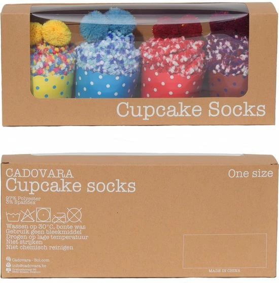 Cadovara Cupcake Sokken - Fluffy Huissokken - Zachte Bedsokken - One Size - Cadeauverpakking - Multicolor/Rood/Lichtblauw/Paars 5 Cadovara Cupcake Sokken - Fluffy Huissokken - Zachte Bedsokken - One Size - Cadeauverpakking - Multicolor/Rood/Lichtblauw/Paars - Afbeelding 3