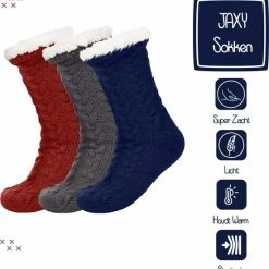 JAXY Huissokken - Huissokken Dames En Heren - Verwarmde Sokken - Anti Slip Sokken - Fleece Sokken - Dikke Sokken - Fluffy Sokken - Slofsokken - Warme Sokken - Bedsokken - Gevoerde Sokken - Winter Sokken - 3 Paar - Blauw, Grijs En Rood -Dames-schoenen Winkel 550x570 4