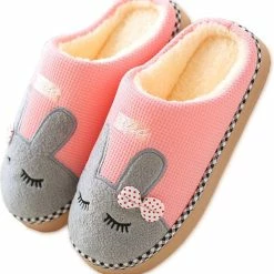 Geweo Be-Home Sloffen - Paas Met Afbeelding Konijn - Kerstmis - Kerstfeest - Christmas Gift - Paashaas Instap Sloffen-Wollen Pantoffels - Dames - Roze - Maat 39/40