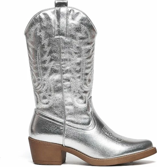 Weloveshoes SmileFavorites® Dames Cowboylaarzen Met Hak - Imitatieleer - Zilver - Maat 39 5 Weloveshoes SmileFavorites® Dames Cowboylaarzen Met Hak - Imitatieleer - Zilver - Maat 39 - Afbeelding 3