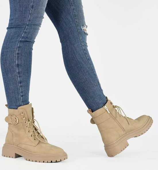 POSH By Poelman CATO Dames Veterlaarzen - Beige - Maat 42 4 POSH By Poelman CATO Dames Veterlaarzen - Beige - Maat 42 - Afbeelding 2