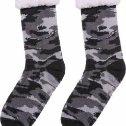 JAXY - Huissokken Dames - Verwarmde Sokken - Anti Slip Sokken - Huissokken - Bedsokken - Warme Sokken - Kerstcadeau Voor Vrouwen - Thermosokken - Dikke Sokken - Fluffy Sokken - Kerstsokken Dames En Heren - Camouflage Grijs