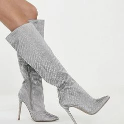 Merkloos -LAARZEN MET HAK EN STRASS - Glitter - Maat 39 - Dames Hakken Met Glitter