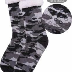 JAXY - Huissokken Dames - Verwarmde Sokken - Anti Slip Sokken - Huissokken - Bedsokken - Warme Sokken - Kerstcadeau Voor Vrouwen - Thermosokken - Dikke Sokken - Fluffy Sokken - Kerstsokken Dames En Heren - Camouflage Grijs -Dames-schoenen Winkel 550x644 5