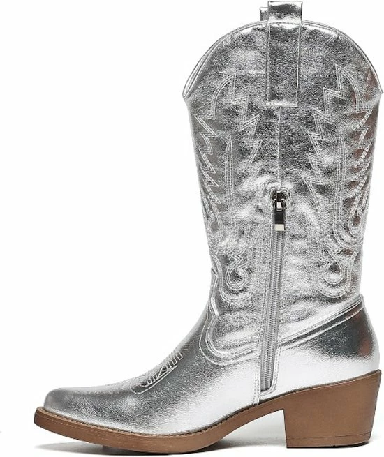 Weloveshoes SmileFavorites® Dames Cowboylaarzen Met Hak - Imitatieleer - Zilver - Maat 39 6 Weloveshoes SmileFavorites® Dames Cowboylaarzen Met Hak - Imitatieleer - Zilver - Maat 39 - Afbeelding 4