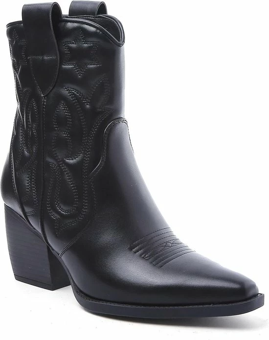 Weloveshoes SmileFavorites® Dames Cowboylaarzen Met Hak Kort - Imitatieleer - Zwart - Maat 41 4 Weloveshoes SmileFavorites® Dames Cowboylaarzen Met Hak Kort - Imitatieleer - Zwart - Maat 41 - Afbeelding 2