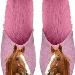 Merkloos Dieren Paarden Instap Sloffen/pantoffels Roze Voor Dames - Dierensloffen Paard Slippers Voor Volwassenen 39-42