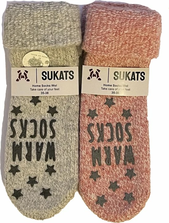 Sukats® Huissokken - Homesocks - 2 Paar - Maat 35-38 - Roze/Grijs - Wollen Sokken - Dames Huissokken 3 Sukats® Huissokken - Homesocks - 2 Paar - Maat 35-38 - Roze/Grijs - Wollen Sokken - Dames Huissokken