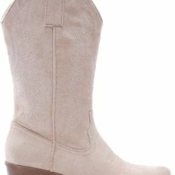 WELOVESHOES® Dames Cowboylaarzen Met Hak - Suedine - Beige - Maat 41 -Dames-schoenen Winkel 550x724