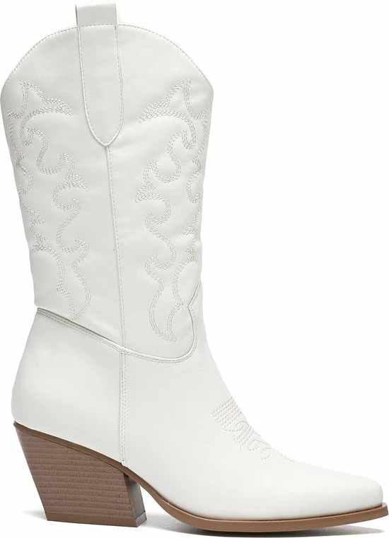 Weloveshoes SmileFavorites® Dames Cowboylaarzen Met Hak - Imitatieleer - Wit - Maat 39 3 Weloveshoes SmileFavorites® Dames Cowboylaarzen Met Hak - Imitatieleer - Wit - Maat 39