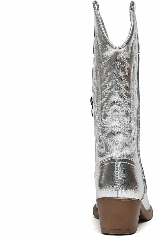 Weloveshoes SmileFavorites® Dames Cowboylaarzen Met Hak - Imitatieleer - Zilver - Maat 39 4 Weloveshoes SmileFavorites® Dames Cowboylaarzen Met Hak - Imitatieleer - Zilver - Maat 39 - Afbeelding 2